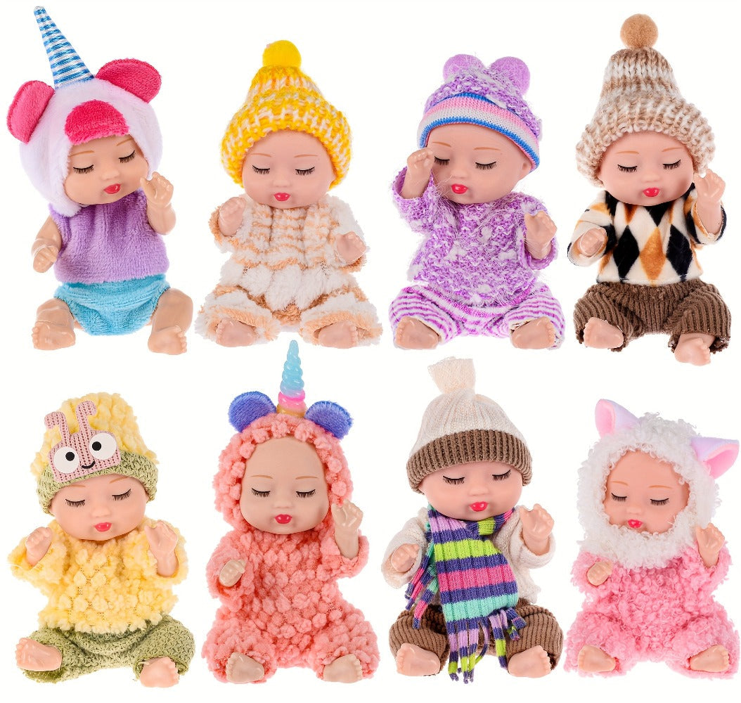 Mini Plush Dolls Set 8 Pack 4 Inch, Stuffed Toy Figures with Colorful Plush Outfits & Hats