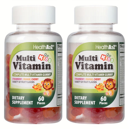 Kids Multivitamin Gummies 60ct with D3, Vitamins A, C, E, B6, B12, Folic Acid, Zinc & Choline for Brain