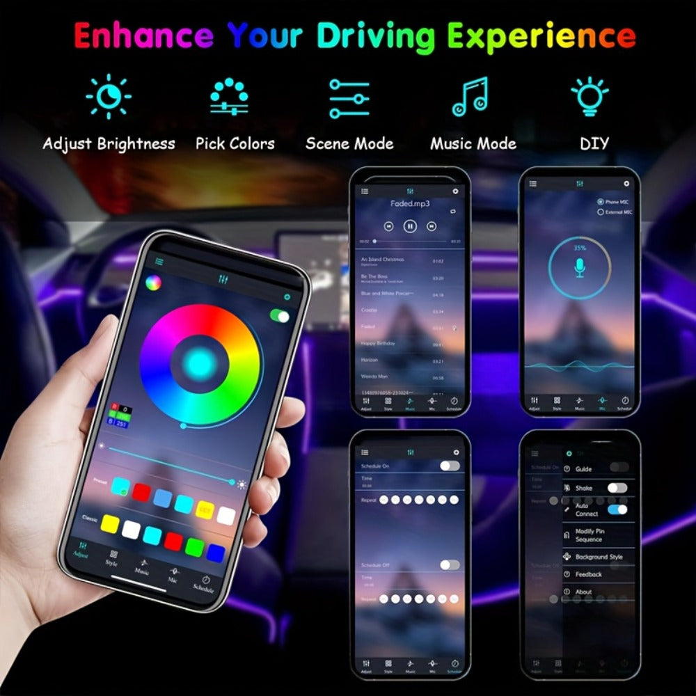 Car Interior Ambient Light Strip with Eight-Color App Control, Music-Responsive Modes and Two Checkout Configurations