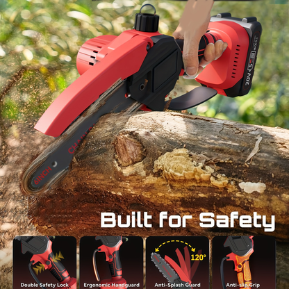 6-Inch Foldable Cordless Pole Saw with Two Chains, Red or Yellow Dual-Battery Packs and Black Option