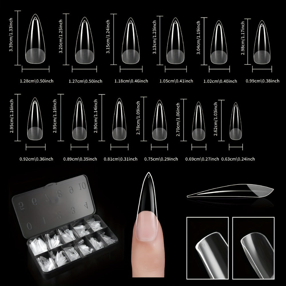 Gel Nail Tips 600 Pieces Clear Crystal Full Cover Nail Extensions – Almond Oval Coffin Stiletto Square Short Medium Long Soft Gel False