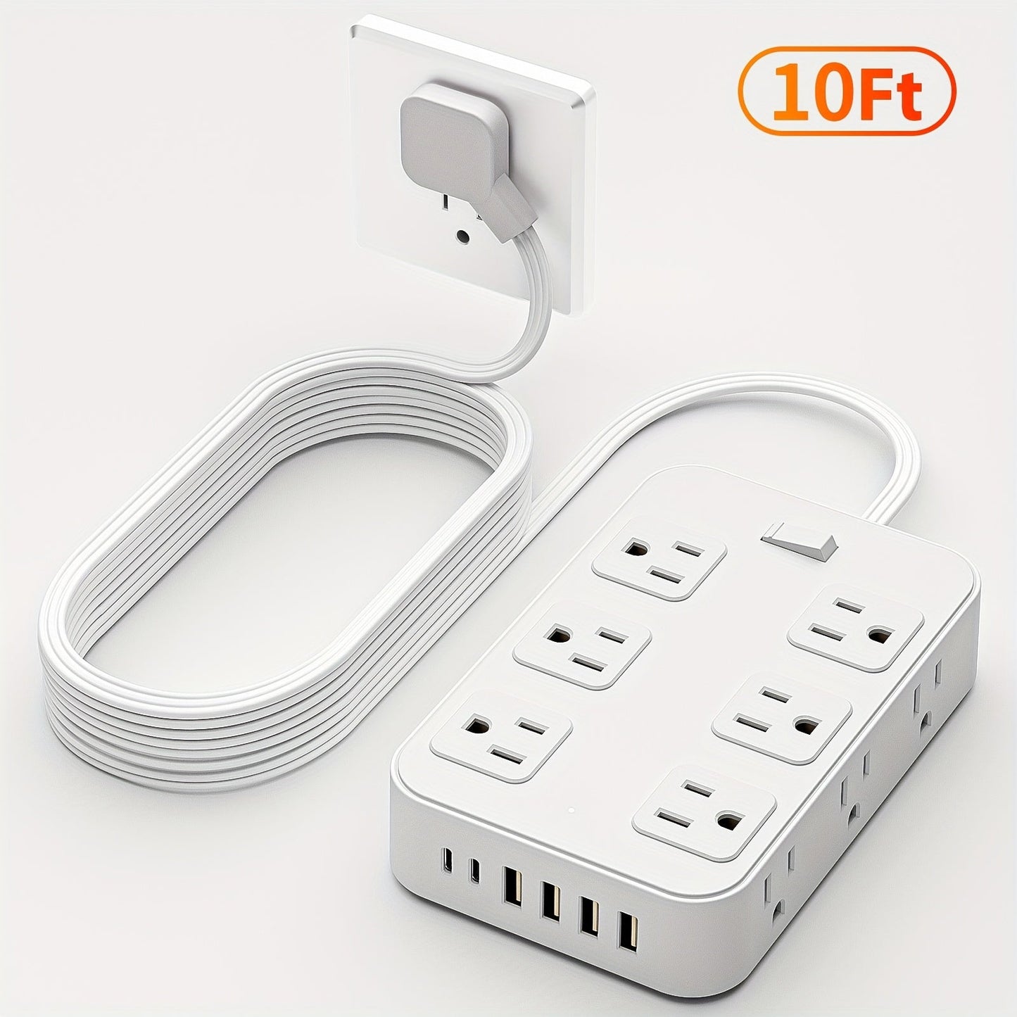 Wide Outlet Surge Protector Power Strip 18-in-1 with 12 Widely Spaced AC Outlets 4 USB-A 2 USB-C Ports Safe Portable Desktop Charging