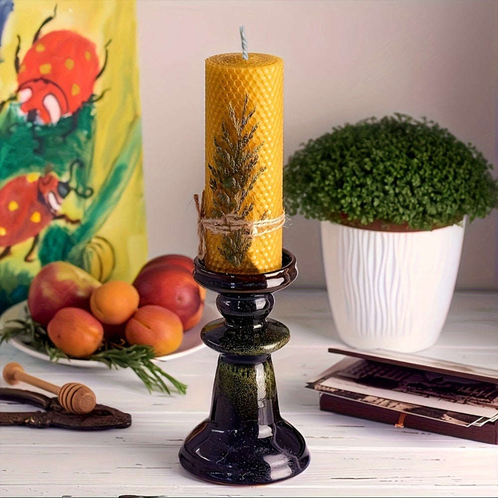 Honeycomb Beeswax Pillar Candles, 10cm by 3.5cm in Yellow, Purple, Red or Blue with Single or Eight-Piece Options