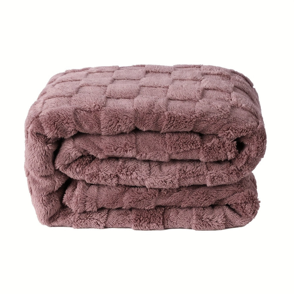 Textured Flannel Blanket in Rhinestone, Wheat-Ear, Checker and Solid Styles with Throw or Queen Options