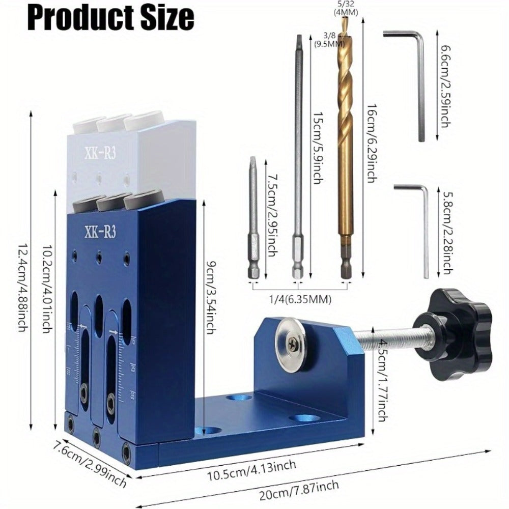 Pocket Hole Jig Kit Adjustable 3 Guide Holes 15 Degree Angle Drill System with Drill Bit Screwdrivers Screws Plugs Hex Drivers