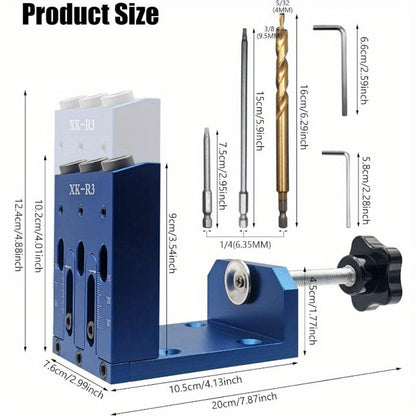 Pocket Hole Jig Kit Adjustable 3 Guide Holes 15 Degree Angle Drill System with Drill Bit Screwdrivers Screws Plugs Hex Drivers