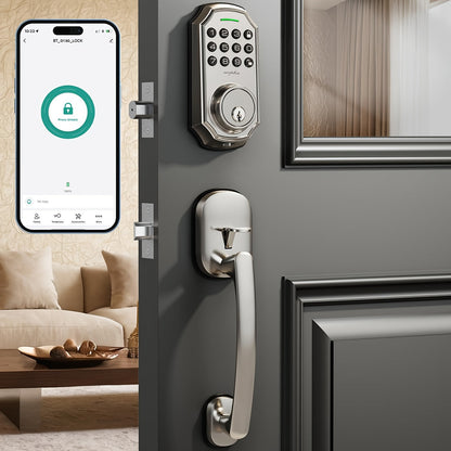 Smart Door Lock Arpha Keypad Deadbolt with Black Silver Handle Sets and Optional Fingerprint WiFi Versions