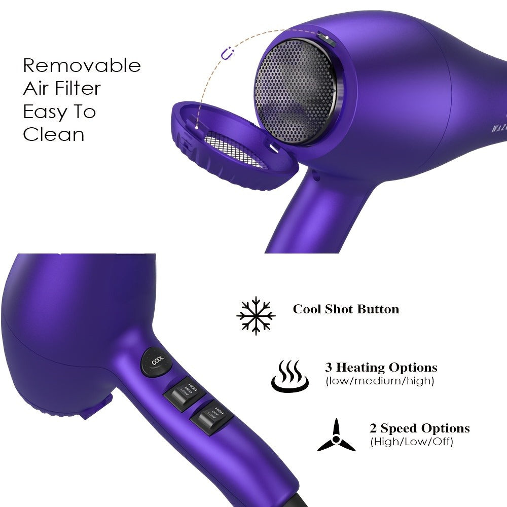 1875W Ionic Hair Dryer with Diffuser Concentrator Comb Nozzle – Professional Blow Dryer DC Motor 3 Heat 2 Speed Cool Shot Anti-Frizz Salon