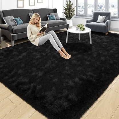Plush Shaggy Area Rug 1.6 Inch Thick Non-Slip Machine Washable Polyester Carpet – Tie-Dye & Solid Color Fluffy Rectangle Rug for Living