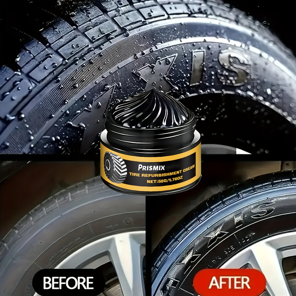 Tire Polishing Paste 2pcs with Sponge – Beeswax Formula Tire Shine & Retreading Paste, Rust Removal, Anti-Fouling, Lasting Black Gloss