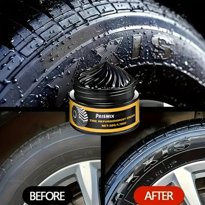 Tire Polishing Paste 2pcs with Sponge – Beeswax Formula Tire Shine & Retreading Paste, Rust Removal, Anti-Fouling, Lasting Black Gloss