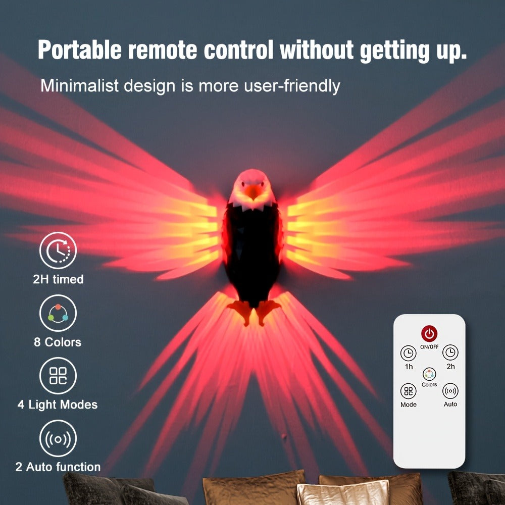Eagle LED Wall Lamp, Colorful Ambient Night Light with Motion Sensor, Rechargeable Battery
