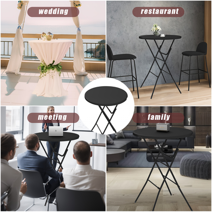 Round Bar-Height Folding Table with 31.5-Inch Top in Black or Black-and-White Two-Piece Set
