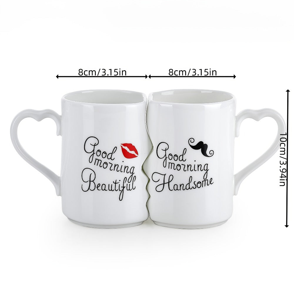 Kissing Couple Ceramic Mug Set 2pcs – Love Coffee Mug Anniversary Wedding Valentine Gift 360ml