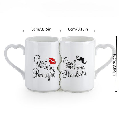 Kissing Couple Ceramic Mug Set 2pcs – Love Coffee Mug Anniversary Wedding Valentine Gift 360ml
