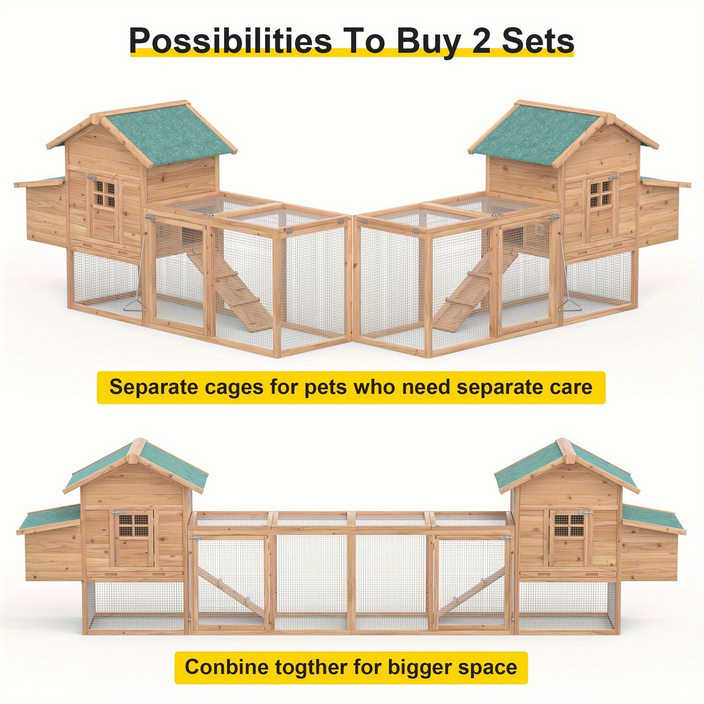 Outdoor Wooden Chicken Coop 80" – Backyard Hen House for 2-4 Chickens with Run Cage, Nesting Box & Ramp | Weather-Resistant Fir Wood Poultry