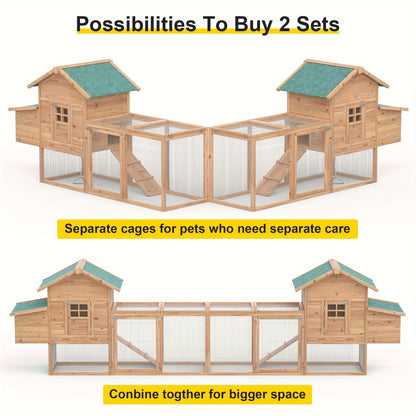 Wooden Chicken Coop with 80.75in Run, Nest Box, Ramp and Brown Frame for Outdoor Backyard Poultry