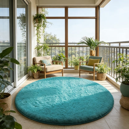 Area Rug Fluffy Faux-Fur Shag in Solid, Tie-Dye and Ombre Colors with Six available Room Sizes