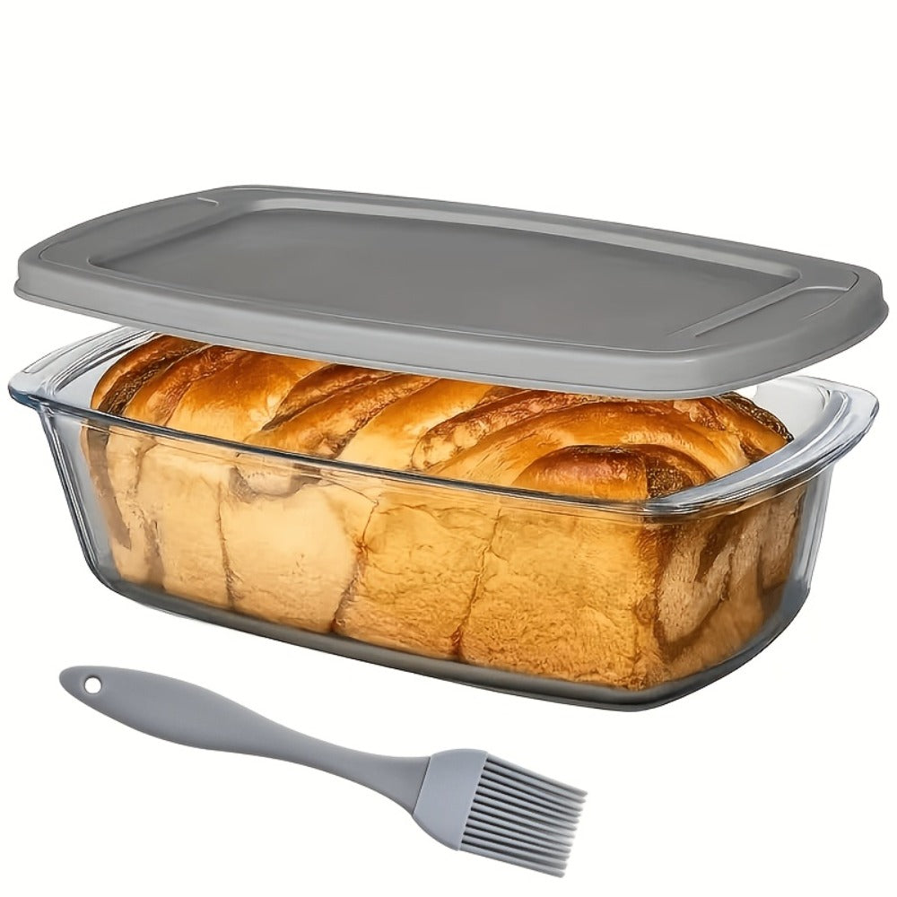 Glass Baking Dish with Lid, 1.9 Qt Rectangular Glass Loaf Pan with Handles, Oven & Airtight Food Storage Container