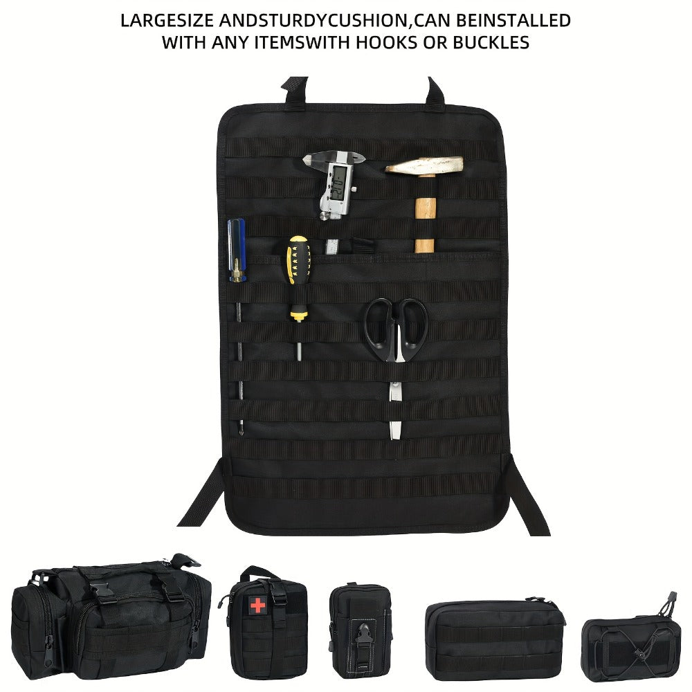 Tactical Car Seat Organizer – MOLLE Nylon Seat Back Storage Bag with 5 Pockets, Front & Rear Seat Protector for Jeep, Truck