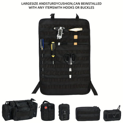 Tactical Car Seat Organizer – MOLLE Nylon Seat Back Storage Bag with 5 Pockets, Front & Rear Seat Protector for Jeep, Truck