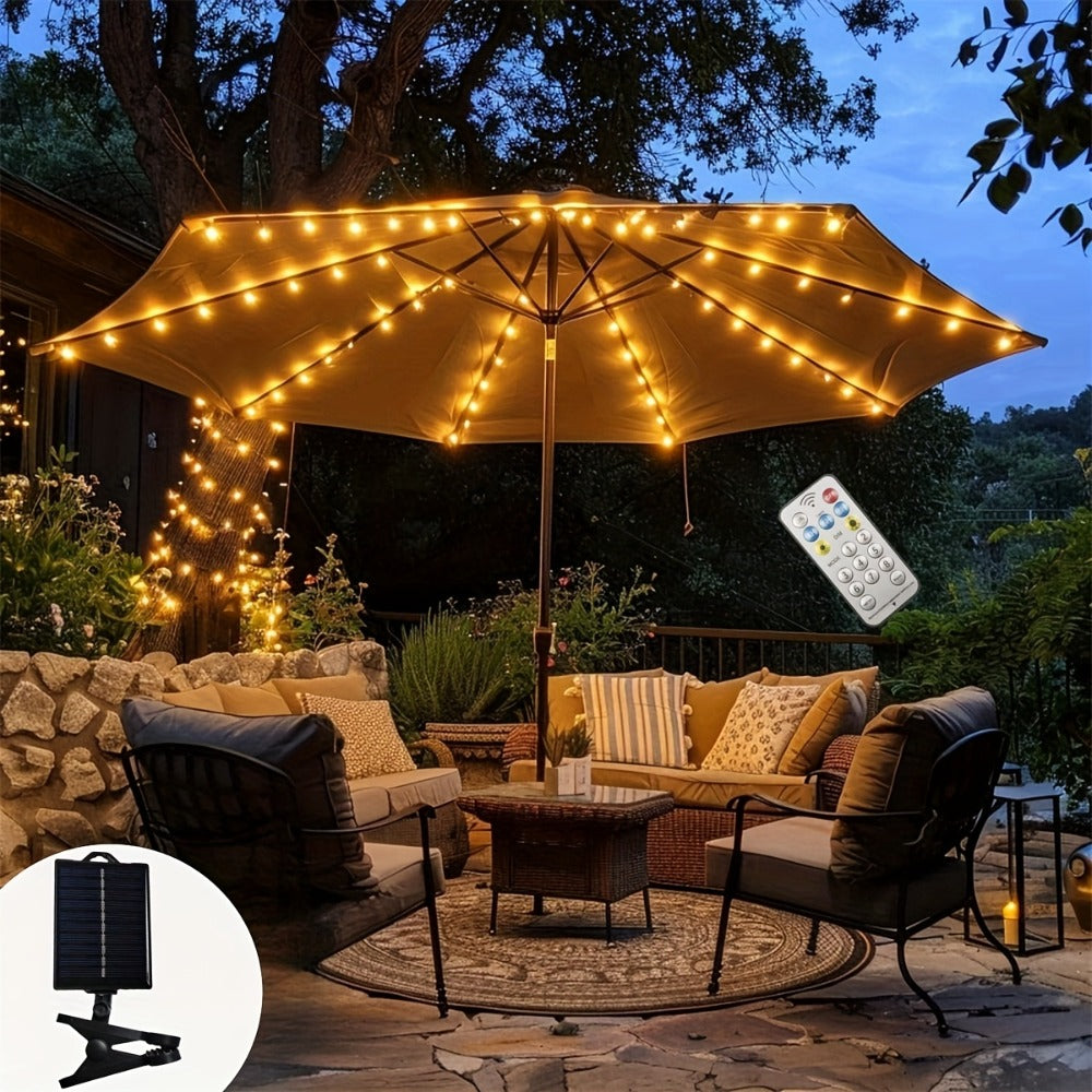 Solar Patio Umbrella Light 104 LED, 8 Modes Remote Control Outdoor Market Umbrella Lamp, Solar Powered White Light for Backyard