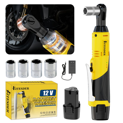 12V Electric Ratchet Wrench Set 400 RPM, 3/8" Cordless Power Ratchet Tool Kit with Variable Speed