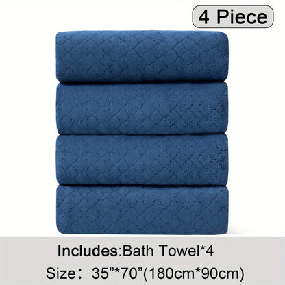 Bath Towels Set 4 Piece Diamond-Pattern Microfiber Towels in 10 Solid Color Options for Home and Guest Use