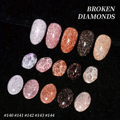 Gel Nail Polish 5-Color Pastel Diamond Glitter Set in Frame Bottles, Shades 140-144, with UV/LED Soak-Off Cure