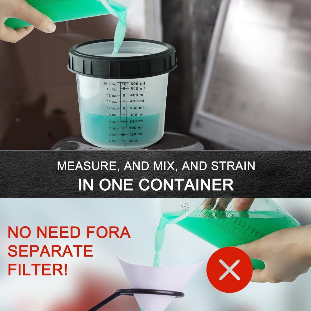 Disposable Paint Spray Gun Cup Liner & Lid System 50-Pack – Includes 50 Cup Liners, 50 Lids, Hard Cup with Retainer Ring