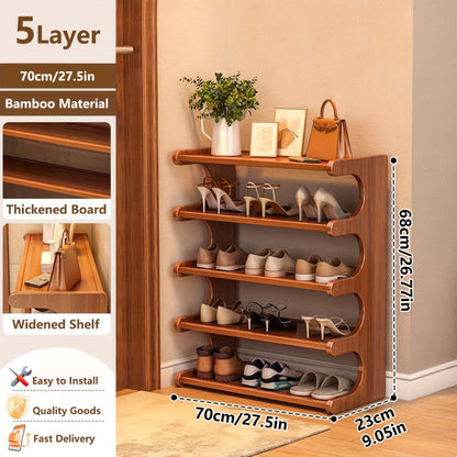 Shoe Rack Bamboo Freestanding Organizer with 3-Layer, 5-Layer or 6-Layer Brown Height Options