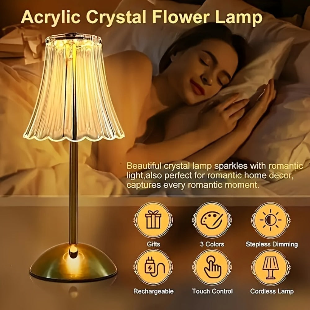 Crystal LED Table Lamp Vintage USB Rechargeable 3 Color Dimmable Touch Control Bedside Night Light for Bedroom Living Room Office Reading