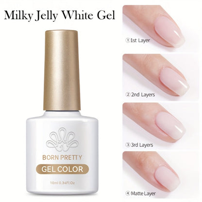 Gel Nail Polish in 10ml Translucent Jelly with 6 Milky, Snow-Glitter and Nude Shade Options