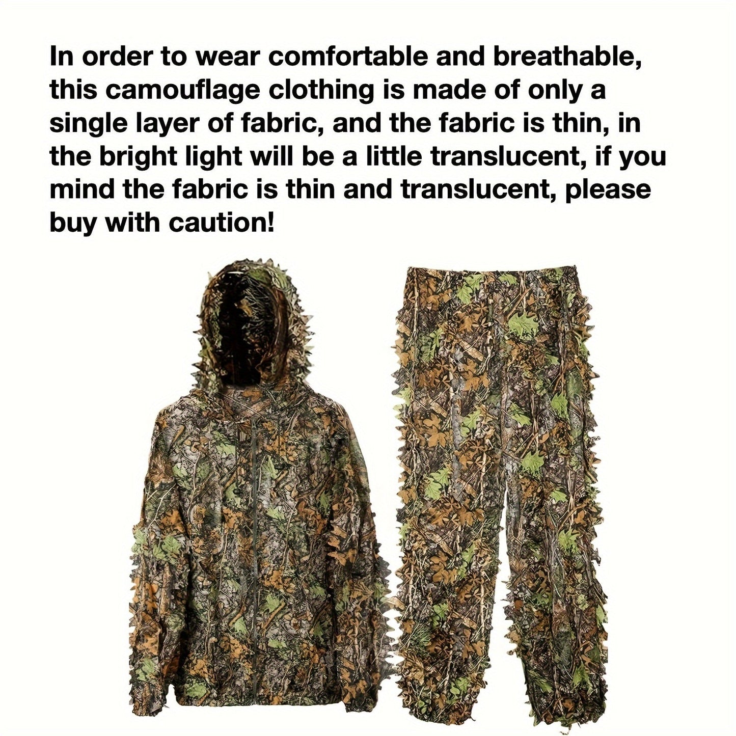 3D Leaf Ghillie Suit Lightweight Camouflage Hunting Suit for Men Women – Full Body Camo Outfit for Wildlife Photography, Birdwatching