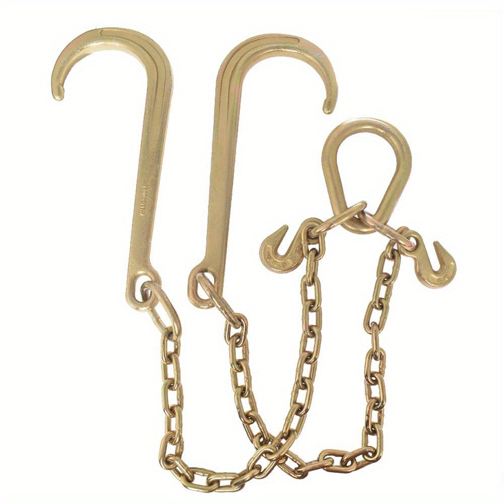 Grade 70 Tow Chain with J Hooks – 5/16" x 2ft Heavy Duty Trailer Chain Set with V-Chain Grab Hooks, 6000 lb Capacity
