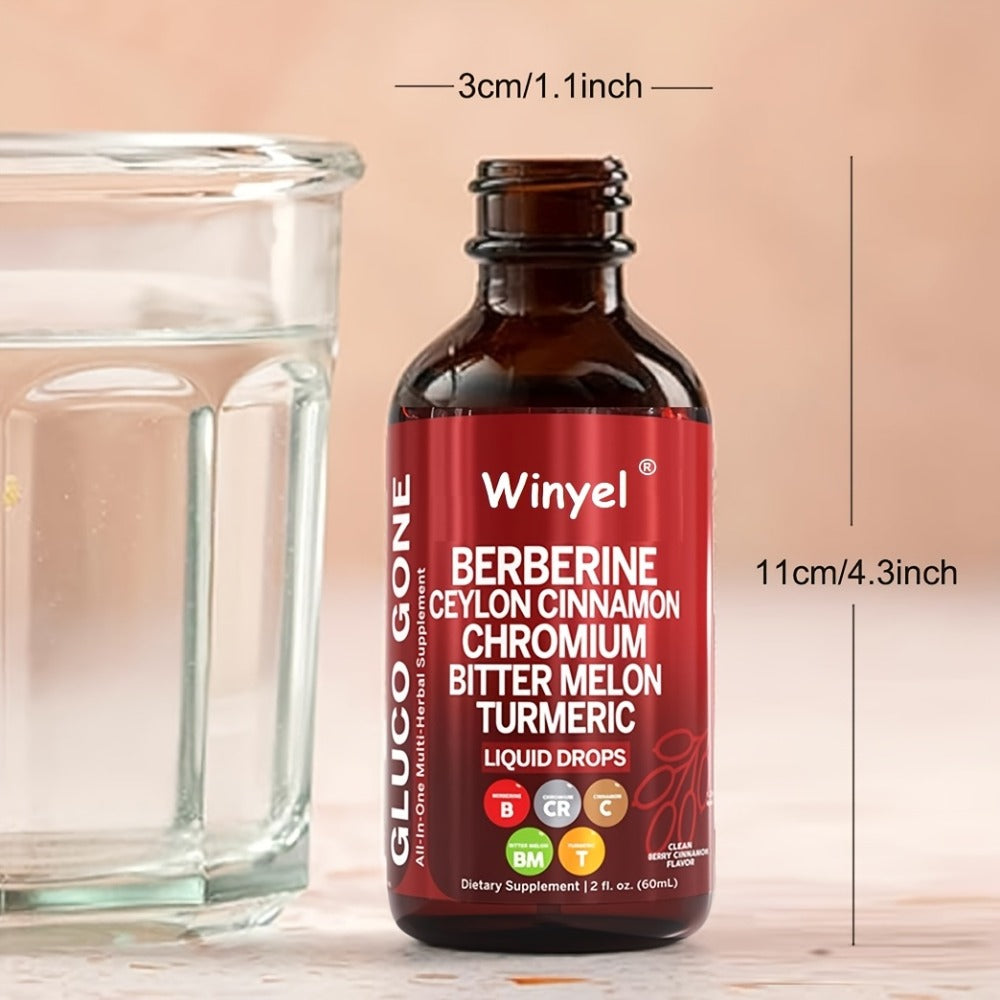 Blood Sugar Support Liquid Drops with Ceylon Cinnamon Berberine Bitter Melon Gymnema Chromium Turmeric Panax Ginseng