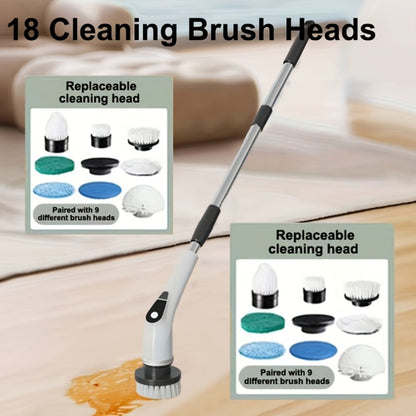Electric Spin Scrubber with 9 Interchangeable Brush Heads 5 Speed Settings & 3 Extendable for Home Cooking, Dining and Outdoor Meals