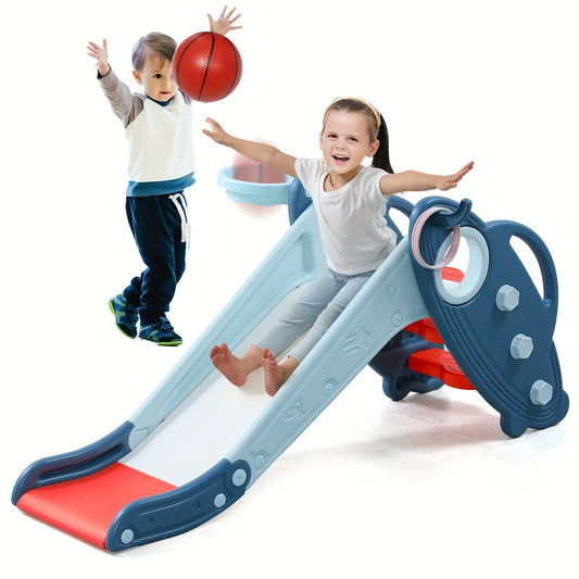 Foldable Toddler Slide for Indoor & Outdoor – Non-Slip Steps, Safe Handrail, Anti-Slip Mat, Extra-Long Buffer Slide