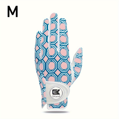 Women's Golf Gloves Left Hand with Ball Marker – All-Weather Grip Leather Golf Glove for Ladies Right-Handed Golfers, Colorful Design
