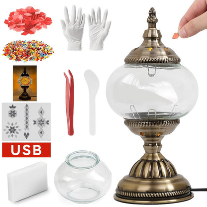DIY Mosaic Lamp Kit Handmade Glass Table Lamp, Colorful Stained Glass Bedside Night Light with Antique Bronze Base