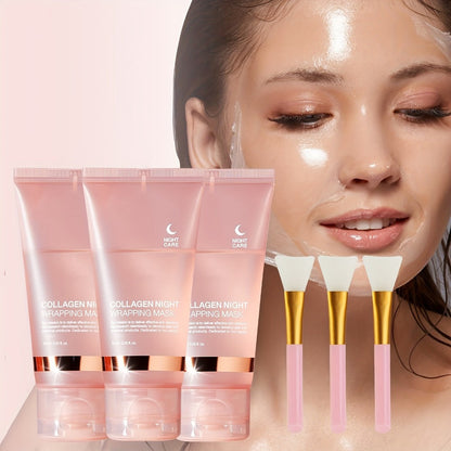 Collagen Night Mask with Brush Overnight Face Mask Sleeping Mask Elasticity Skin Care for All Skin Types