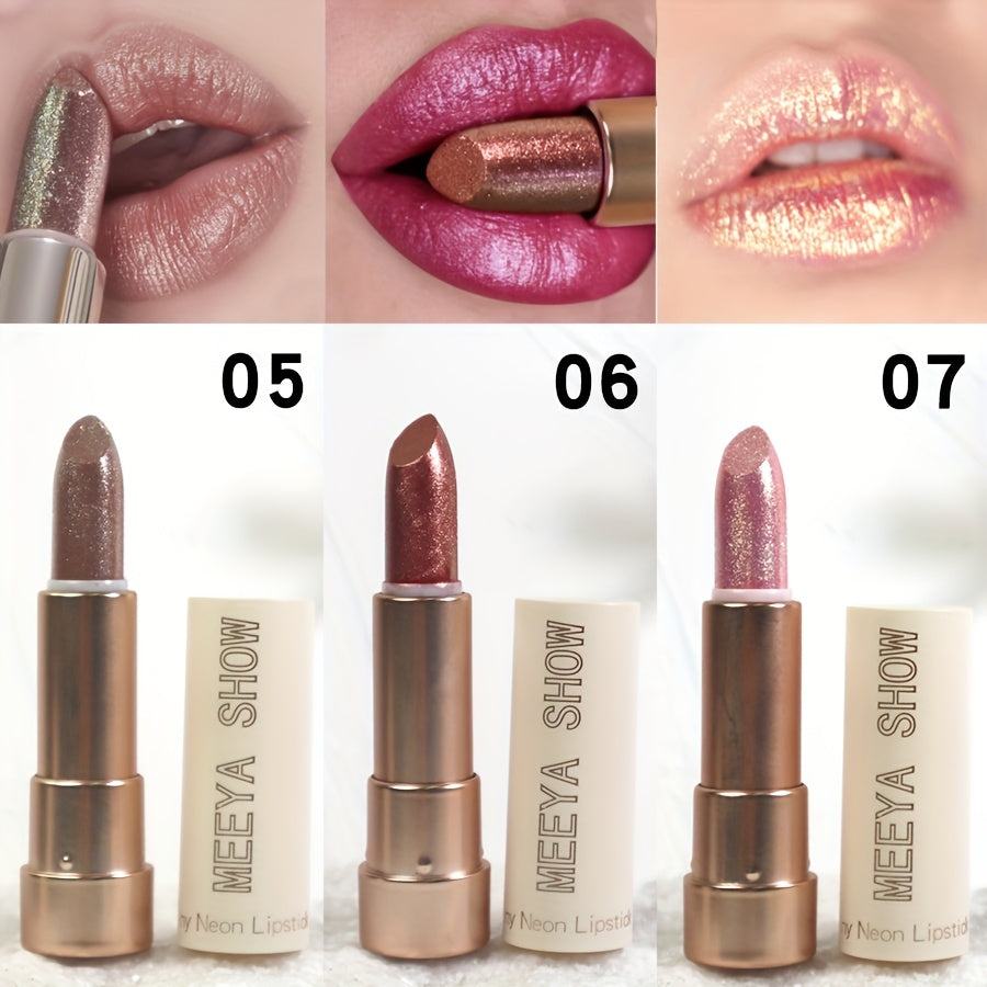 Lipstick Set, MEEYA SHOW 3-Piece Pearlescent Metallic Shimmer Trio with Shade 05, 06 and 07 Options