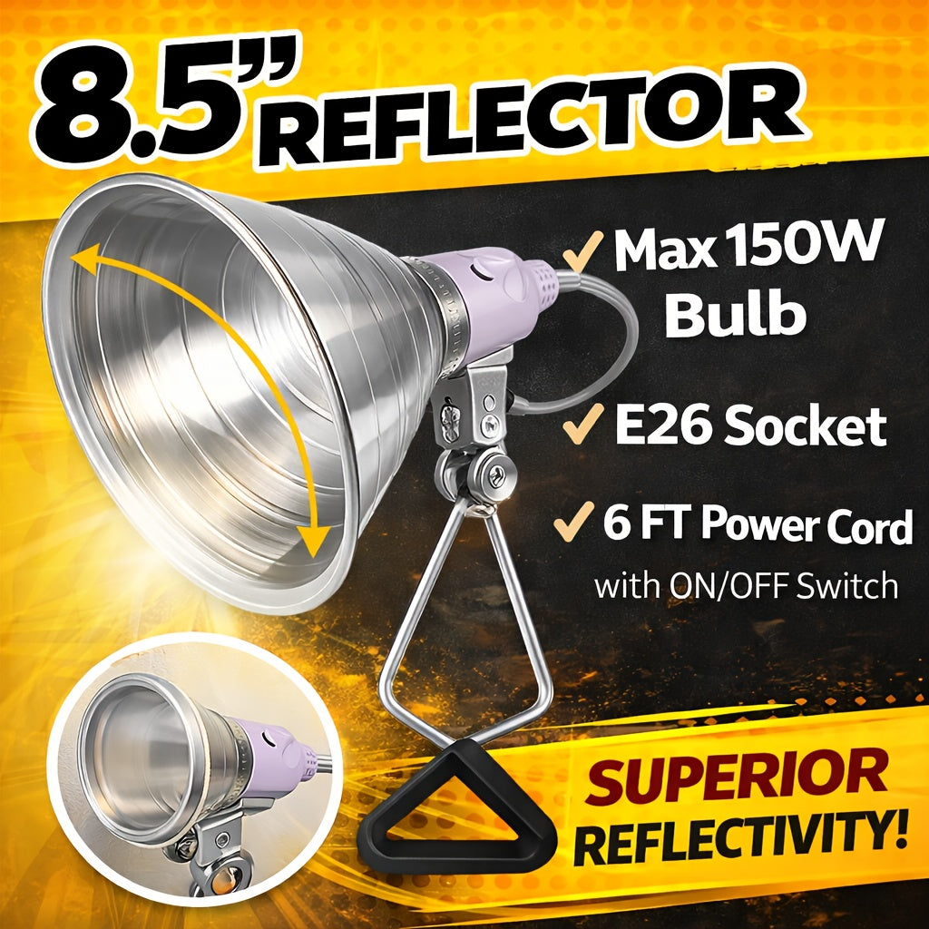 Clamp Light Fixture 8.5 Inch 150W Max E26 Socket Aluminum Reflector 360° Adjustable for Garden, Patio and Yard Use