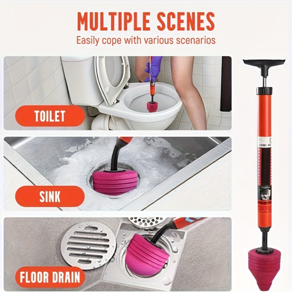 Toilet Plunger Air Pressure Drain Cleaner – Pipe Unclogger with Handle, Suction Cup Clog Remover for Toilet Sink Shower Bathtub
