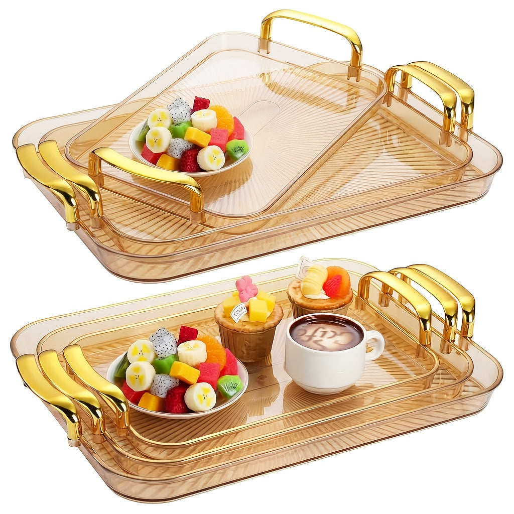 3-Piece Rectangular Serving Tray Set with Handles, Plastic Food Trays for Parties, Dinners & Gatherings