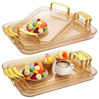 3-Piece Rectangular Serving Tray Set with Handles, Plastic Food Trays for Parties, Dinners & Gatherings