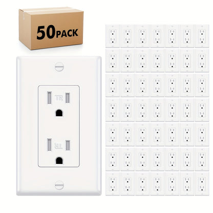 Tamper Resistant Outlet 15A 125V Decorator Receptacle with Wall Plate Self-Grounding Push-In for Entryways, Bedrooms and Living Spaces