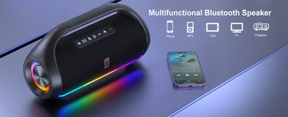 JYX D20 Portable Bluetooth Boombox Speaker with 3D Surround Sound, RGB Disco Lights, Deep Bass Boost