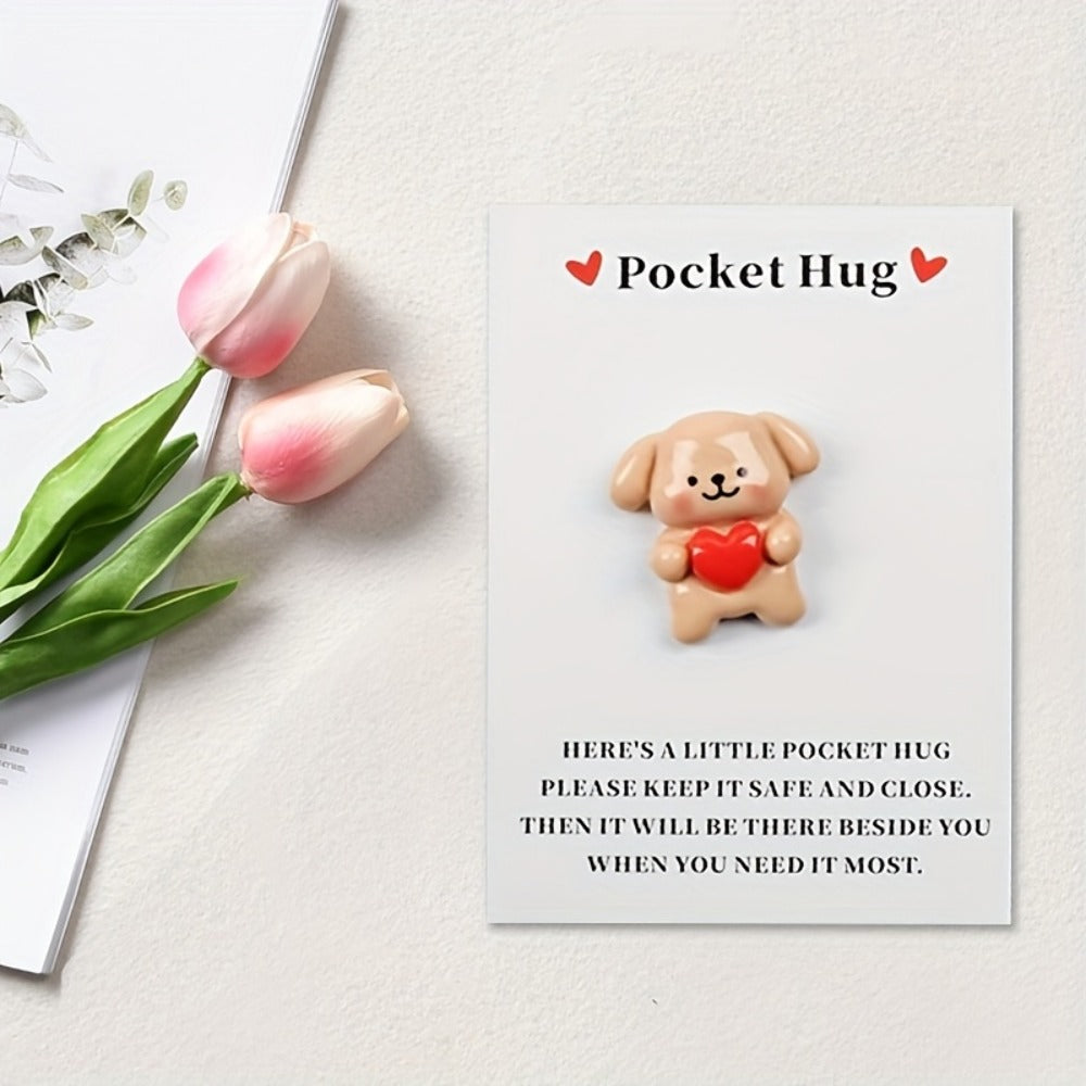 Pocket Hug Cards Emotional Support – Cute Heart Dog Mini Cards with Resin – Thinking of You for Parties, Celebrations and Guest Favors