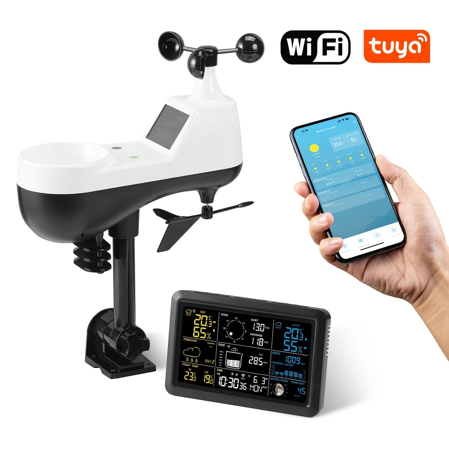 WiFi Weather Station | 7-in-1 Rain Gauge Wind Speed App Forecast